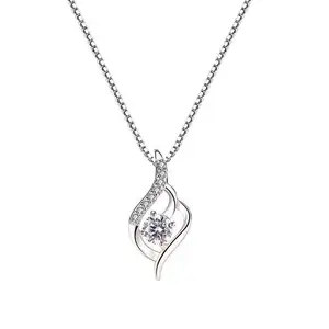 Factory wholesale S925 sterling silver inlay round brilliant cut Moissanite diamond women necklace 4claw twist notes style