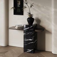 Table console de luxe minimaliste en marbre, plateau en pierre, meuble d'entrée avec compartiment étroit pour salon