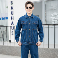 Ensemble de Travail en Denim Épais Printemps Automne – Blouson et Pantalon Résistants pour Hommes et Femmes – Uniformes de Chantier