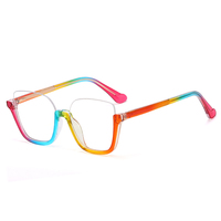 MS 82052 Lunettes de vue en plastique pour femmes, demi-monture sans monture, filet rouge, mode, arc-en-ciel, monture anti-lumière bleue