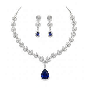 Jewelemarket American Diamond <b>Necklace</b> <b>Set</b> <b>Silver</b> Plated Blue Premium Fine Jewelry 11151689BLU - Product Image 2