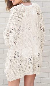 Cárdigan de Mohair Tejido a Crochet para Mujer, Estilo Kimono, Color Sólido, Talla Grande, Primavera, Frente Abierto, Forro de Lana - Product Image 3
