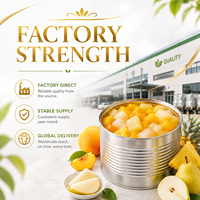 Ingeblikte gemengde fruitcocktail van gele perzik, peer en ananas in lichte siroop, groothandel, bulk export leverancier