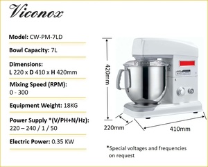 Batteur sur socle électrique multifonction 7L avec <span class=keywords><strong>bouton</strong></span> d'arrêt d'urgence pour la boulangerie commerciale et domestique - Product Image 2