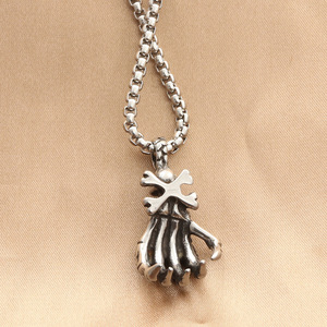 Collar con Colgante de Garra de Esqueleto, Plata Tibetana, Estilo Punk Retro para Hombre, Cadena de Joyería Casual - Product Image 3
