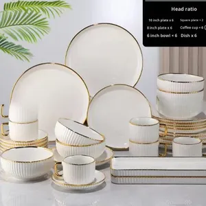 Juego de Vajilla Nórdica de Cerámica de 32 Piezas para Uso Diario, Tazón Moderno para el Hogar con Borde Dorado, Platos Creativos para Frutas, Platos Combinados Creativos - Product Image 2