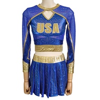 Livraison rapide fille All Star Cheerleading uniformes brillant tissu bleu Royal brillant avec strass Bling pour la compétition
