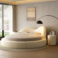 Doppelbett Neues Cremefarbenes Modernes Einfaches Luxuriöses Hauptschlafzimmer Hochzeitsbett Hotel Massivholz Stoffbezogenes Softbett