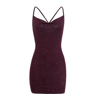 Robe moulante mini sans manches à col en V et bretelles croisées pour femme, grande taille, couleur unie, sexy, pour soirée, idéale pour le dropshipping Shopify - Product Image 1