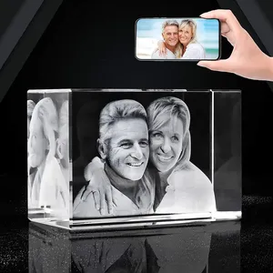 2D/3D Laser Engraved Crystal Photo Frame Picture Glass Cube Valentines Mom's Day Gifts