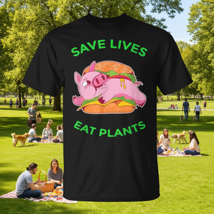 Save Lives Eat Plants Camiseta vegana negra para adultos unisex - Product Image 3