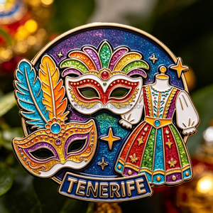 Imán de nevera metálico personalizado con diseño de máscara de carnaval de traje tradicional de las Islas Canarias, recuerdo turístico de Tenerife - Product Image 2