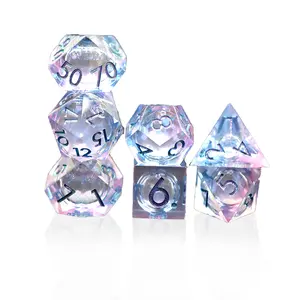 wholesale 7pcs Custom transparent Polyhedral Resin liquid core d20 dice for table games Dungeons and Dragons