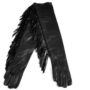 ZF6662 Lady Popular Long Opear Leather Gloves With Fashion Fringe