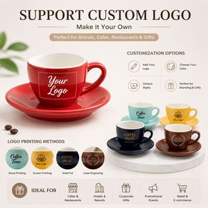 แก้วกาแฟเซรามิกพร้อมจานรอง ขนาด 75 มล. 2.5 ออนซ์ พิมพ์โลโก้ได้  ชุดแก้วกาแฟหลากสี สำหรับร้านกาแฟ ของขวัญส่งเสริมการขาย ร้านอาหาร - Product Image 5