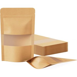 Sachets en papier refermables FireKylin 100 ml avec fenêtre mate pour le stockage alimentaire, sacs kraft marron à fond plat, fermeture éclair, thermoscellables - Product Image 1