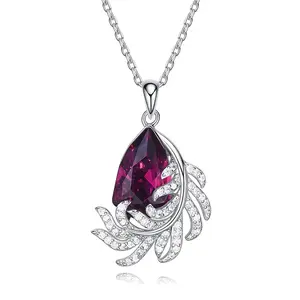 C11519优雅紫色宝石奥地利水晶镀金项链精品珠宝项链