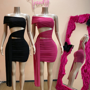 Abito Estivo da Donna Senza Maniche con Inserti Traforati, Arricciature e Nastro, <span class=keywords><strong>Sexy</strong></span> e Irregolare per Spiaggia e Vacanze - Product Image 1