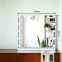 Miroir de maquillage LED, grand miroir de vanité avec lumières, 3 couleurs réglables, commande tactile, rechargeable par USB, miroir cosmétique
