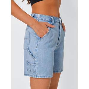 FOXA-Pantalones cortos vaqueros vintage de cintura media para mujer, bonitos trajes de verano 2025, decoración con botones, estilo recto, Vaqueros Retro - Product Image 5