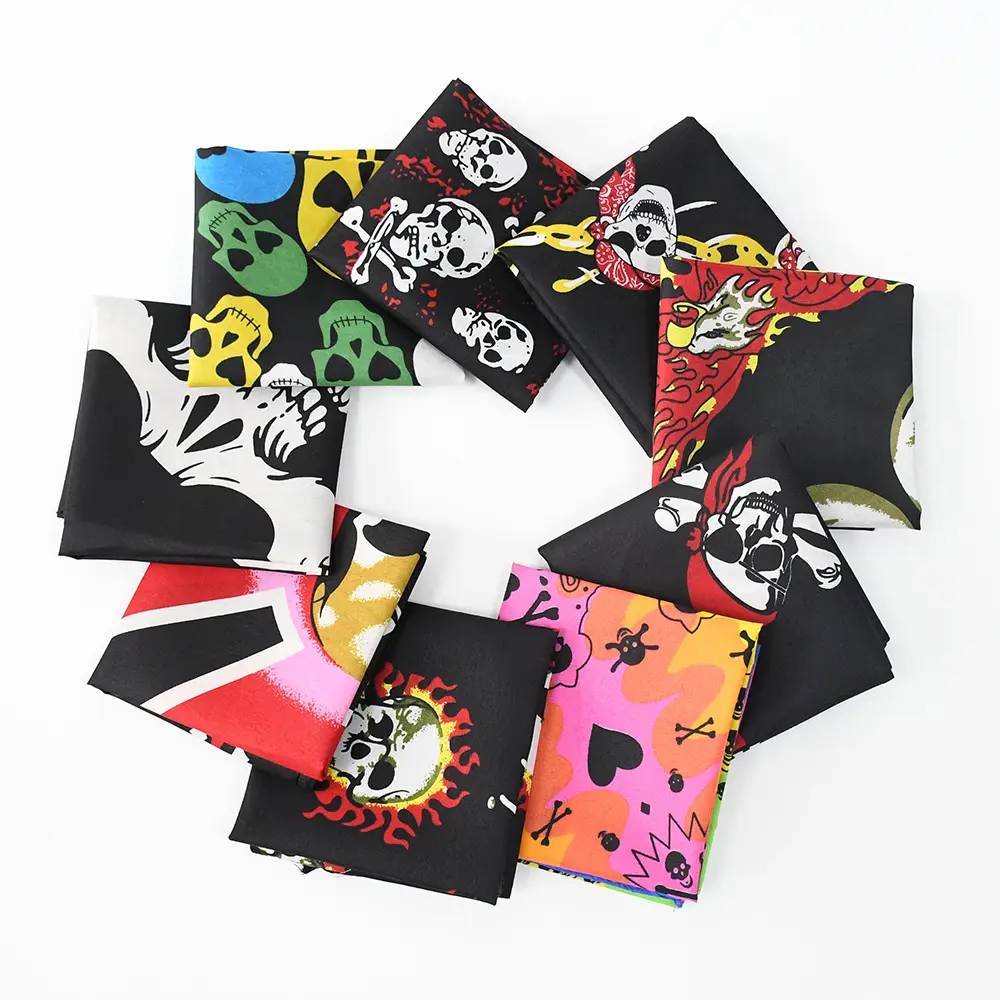 Zandy Oem Katoen Custom Dubbelzijdig Patroon Hiphop Skull Bandana Hoofddoek Motorfiets Vierkante Sjaal