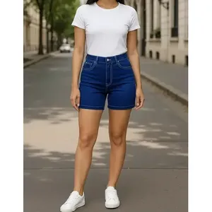 Shorts in denim da donna Adrenaline a vita alta, vestibilità slim, gamba dritta, casual, traspiranti, elasticizzati, blu. - Product Image 2