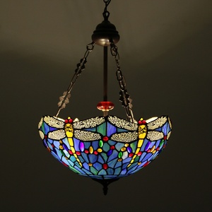 LongHuiJing Tiffany Style Stained Glass Dragonfly Table Adjustable Height LED 360 <b>Light</b> Middle Brass Finish Living Room 110-240V - Product Image 1