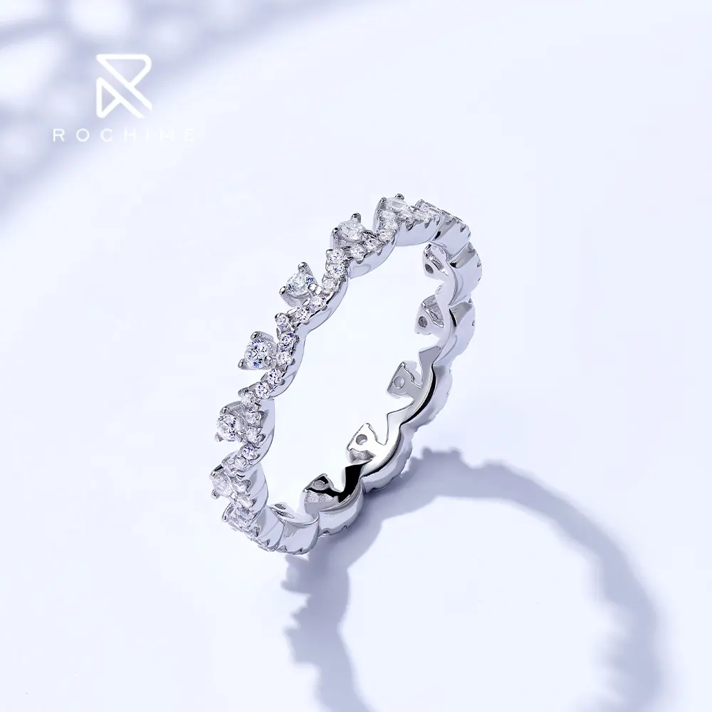 Rochime desain fashion 925 perak renda tepi cincin zircon dainty cincin pernikahan cincin wisuda perhiasan bagus