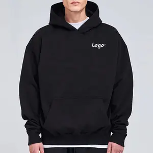 Custom Wholesale Oversized Fashion Embroidery Blank Plain Fleece 100% Cotton Black Tops No String Printing Logo Men Hoodie