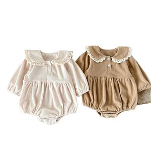 Romper Bayi Perempuan Gaya Musim Semi, Katun Murni, Kerah Renda, Korduroi Polos, Gaya Korea, Pakaian Bayi Baru Lahir untuk Bermain Merangkak - Product Image 5
