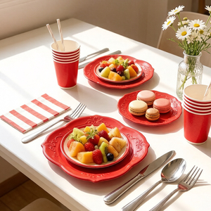 Set di Stoviglie in <span class=keywords><strong>Carta</strong></span> Monouso Stile Semplice con Vassoio Quadrato e Decorazioni in Rilievo per Feste, Fornitura di Fabbrica - Product Image 3
