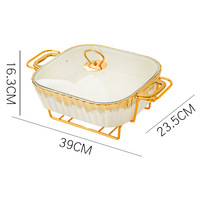 Ensemble de casseroles rectangulaires en céramique, 3 casseroles avec couvercle, support doré, compatible cuisinière à gaz, écologique, fond en acier inoxydable