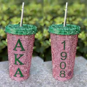 Bicchieri Termici Personalizzati da 40oz a Doppia Parete Sottovuoto, Ecologici, Antifuoriuscita, in Acciaio Inossidabile, con Strass Delta Sigma Theta, Stile Greco - Product Image 5