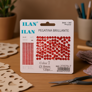 Ilan Adesivo Brillante 8mm Colore Rosso 7 120pz Strass - Product Image 2
