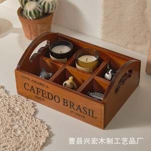 Caja de Almacenamiento de Madera con 6 Compartimentos, Organizador de Cosméticos de Escritorio con Asa Retro, Bandeja Multicompartimentos de Madera Sólida - Product Image 4