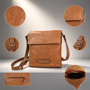 Sac bandoulière rétro en similicuir froissé avec rabat, plaque décorative en métal et sangle réglable – Sac à main décontracté - Product Image 4