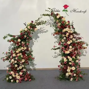 Wedding arch autumn color artificial flowers for Wedding Arrangement Decor Oem Artificial Customized brown dark backdrop