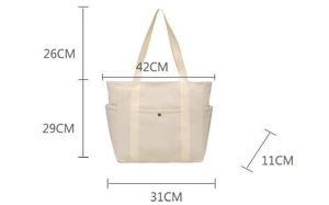Sac fourre-tout en toile à poignée longue style boucle souple à motif géométrique personnalisé, sac à bandoulière imprimé avec logo, sac de courses réutilisable en coton - Product Image 3