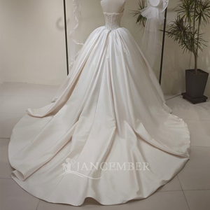 LY119 Modern <b>Vintage</b> Strapless Crystal Lace Floral Appliques Satin Women's Wedding <b>Ball</b> <b>Gown</b> Floor-Length Dress - Product Image 2