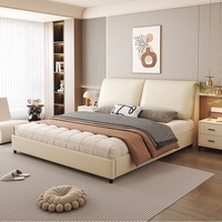 Lit rembourré en similicuir moderne avec tête de lit oreilles d'éléphant, cadre plateforme souple, mobilier de chambre King Queen
