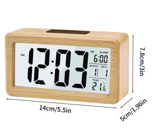 Smart LCD Backlight Temperature Snooze Silent Despertador <b>Digital</b> De Madera Smart Desk Table Bamboo <b>Battery</b> Wooden Alarm <b>Clock</b> - Product Image 2