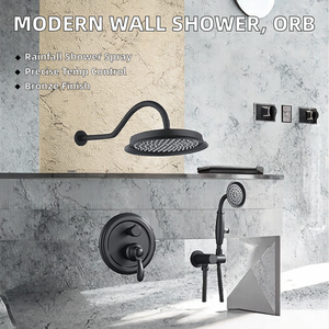 Wall <b>Mounted</b> 9 Inches Contemporary Brass Single Handle Oil Rubbed Bronze Shower Head Rain <b>Spray</b> Shower Set LY-1805 - Product Image 5