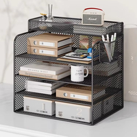 Organisateur de bureau à deux niveaux en métal maillé et peu encombrant, plateau de rangement debout, bureau à domicile, école, salon, document durable