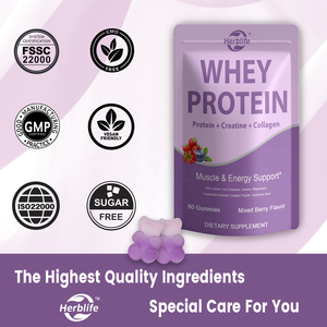 Haccp OEM ODM 3 en 1 Gummies protéinés au lactosérum, Créatine monohydrate, Collagène, Source de protéines pures, Soutien musculaire et énergétique - Product Image 4