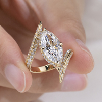 Messi Gems MSR-2224 18K Gold 3ct Marquise-Schliff Labor-Gezüchteter Diamantring Bypass Pavé Halo Verlobungsring für Damen