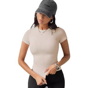 2024 <strong>Top</strong> <strong>Y2K</strong> Solid Short-Sleeved Women's T-Shirt Breathable Knitted Fabric O-Neck Yarn Dyed Sustainable Inside Design - Product Image 5