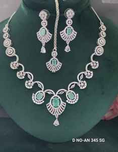 Fashion CZ AD Rhodium Plated <b>Statement</b> <b>Necklace</b> with Emerald Green Flower Shape for Women Wedding Engagement Party Wear - Product Image 4