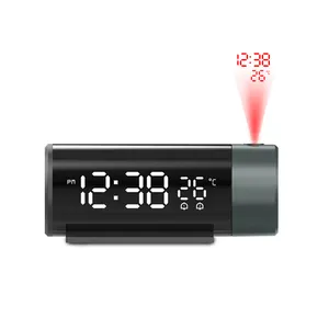 投影数字闹钟温度180旋转USB电子Projetor桌子床头钟3D壁式贪睡闹钟