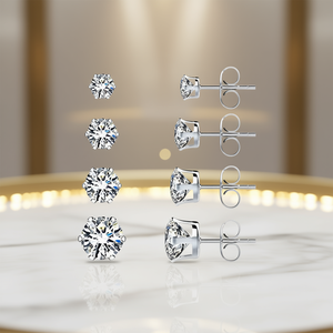 Orecchini a perno classici in argento 925 con cristallo rotondo taglio brillante da 7 mm per donna, da indossare tutti i giorni, con montatura a griffe - Product Image 2