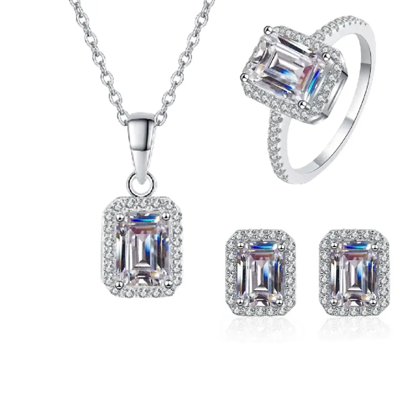DECORAL 1carat ensemble de bijoux en gros 925 en argent Sterling taille émeraude Moissanite diamant ensemble de bijoux pour femmes
